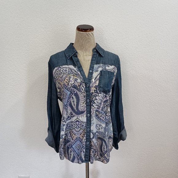 Chico's Indigo Paisley Chambray Shirt - Picture 8 of 8